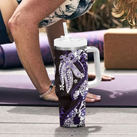 Monstera Plumeria Flowers Purple Tumbler With Handle Polynesian Pattern