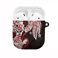 Monstera Plumeria Flowers Red AirPods Case Polynesian Pattern
