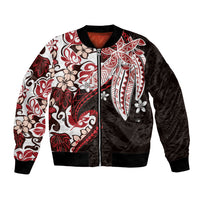 Monstera Plumeria Flowers Red Bomber Jacket Polynesian Pattern