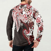 Monstera Plumeria Flowers Red Button Sweatshirt Polynesian Pattern
