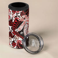 Monstera Plumeria Flowers Red 4 in 1 Can Cooler Tumbler Polynesian Pattern