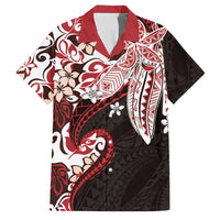 Monstera Plumeria Flowers Red Family Matching Long Sleeve Bodycon Dress and Hawaiian Shirt Polynesian Pattern LT01 Dad's Shirt - Short Sleeve Red - Polynesian Pride