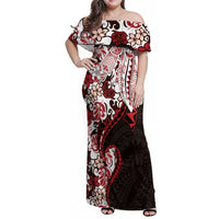 Monstera Plumeria Flowers Red Family Matching Off Shoulder Maxi Dress and Hawaiian Shirt Polynesian Pattern