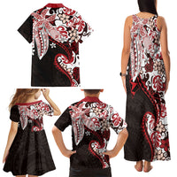 Monstera Plumeria Flowers Red Family Matching Tank Maxi Dress and Hawaiian Shirt Polynesian Pattern