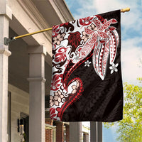 Monstera Plumeria Flowers Red Garden Flag Polynesian Pattern