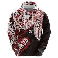 Monstera Plumeria Flowers Red Hoodie Polynesian Pattern