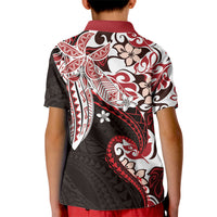 Monstera Plumeria Flowers Red Kid Polo Shirt Polynesian Pattern
