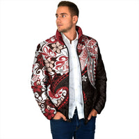 Monstera Plumeria Flowers Red Padded Jacket Polynesian Pattern
