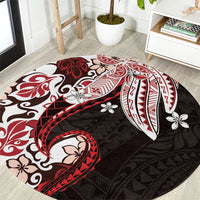 Monstera Plumeria Flowers Red Round Carpet Polynesian Pattern