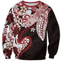 Monstera Plumeria Flowers Red Sweatshirt Polynesian Pattern