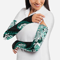 Monstera Plumeria Flowers Teal Arm Sleeves Polynesian Pattern