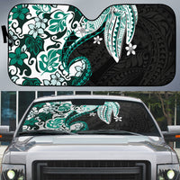Monstera Plumeria Flowers Teal Auto Sun Shade Polynesian Pattern