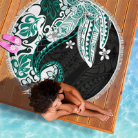 Monstera Plumeria Flowers Teal Beach Blanket Polynesian Pattern