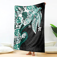 Monstera Plumeria Flowers Teal Blanket Polynesian Pattern