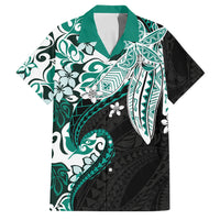 Monstera Plumeria Flowers Teal Family Matching Tank Maxi Dress and Hawaiian Shirt Polynesian Pattern