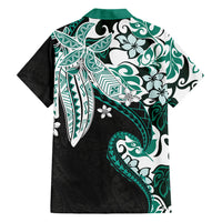 Monstera Plumeria Flowers Teal Family Matching Tank Maxi Dress and Hawaiian Shirt Polynesian Pattern
