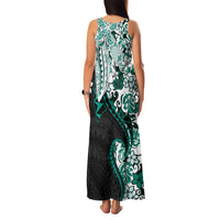 Monstera Plumeria Flowers Teal Family Matching Tank Maxi Dress and Hawaiian Shirt Polynesian Pattern