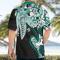 Monstera Plumeria Flowers Teal Hawaiian Shirt Polynesian Pattern