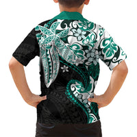 Monstera Plumeria Flowers Teal Hawaiian Shirt Polynesian Pattern