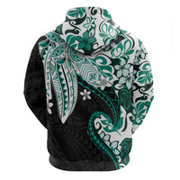 Monstera Plumeria Flowers Teal Hoodie Polynesian Pattern