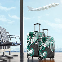 Monstera Plumeria Flowers Teal Luggage Cover Polynesian Pattern
