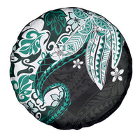 Monstera Plumeria Flowers Teal Spare Tire Cover Polynesian Pattern