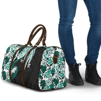 Monstera Plumeria Flowers Teal Travel Bag Polynesian Pattern