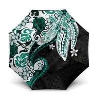 Monstera Plumeria Flowers Teal Umbrella Polynesian Pattern