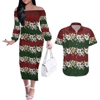 Hawaiian Hibiscus Christmas Color Couples Matching Off The Shoulder Long Sleeve Dress and Hawaiian Shirt Unique LT01 Red - Polynesian Pride