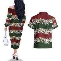 Hawaiian Hibiscus Christmas Color Couples Matching Off The Shoulder Long Sleeve Dress and Hawaiian Shirt Unique LT01 - Polynesian Pride