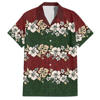 Hawaiian Hibiscus Christmas Color Family Matching Long Sleeve Bodycon Dress and Hawaiian Shirt Unique LT01 Dad's Shirt - Short Sleeve Red - Polynesian Pride