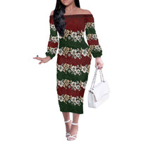 Hawaiian Hibiscus Christmas Color Off The Shoulder Long Sleeve Dress Unique