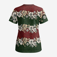 Hawaiian Hibiscus Christmas Color Scrub Top Unique - Polynesian Pride
