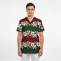 Hawaiian Hibiscus Christmas Color Scrub Top Unique - Polynesian Pride