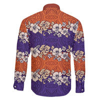 Hawaiian Hibiscus Family Matching Long Sleeve Bodycon Dress and Hawaiian Shirt Orange and Purple Unique LT01 - Polynesian Pride