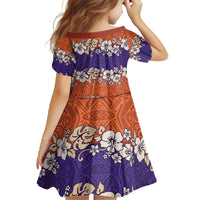 Hawaiian Hibiscus Family Matching Off The Shoulder Long Sleeve Dress and Hawaiian Shirt Orange and Purple Unique LT01 - Polynesian Pride