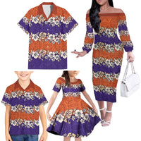 Hawaiian Hibiscus Family Matching Off The Shoulder Long Sleeve Dress and Hawaiian Shirt Orange and Purple Unique LT01 - Polynesian Pride