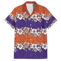 Hawaiian Hibiscus Family Matching Off The Shoulder Long Sleeve Dress and Hawaiian Shirt Orange and Purple Unique LT01 Dad's Shirt - Short Sleeve Orange - Polynesian Pride