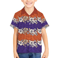 Hawaiian Hibiscus Kid Hawaiian Shirt Orange and Purple Unique