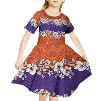 Hawaiian Hibiscus Kid Short Sleeve Dress Orange and Purple Unique