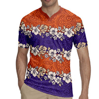 Hawaiian Hibiscus Rugby Jersey Orange and Purple Unique