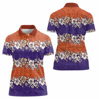 Hawaiian Hibiscus Women Polo Shirt Orange and Purple Unique