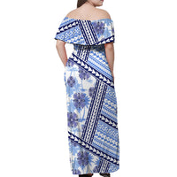 Hawaii Quilt Off Shoulder Maxi Dress Kakau Polynesian Pattern Blue Version LT01 - Polynesian Pride