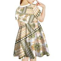 Hawaii Quilt Kid Short Sleeve Dress Kakau Polynesian Pattern Gold Version LT01 - Polynesian Pride