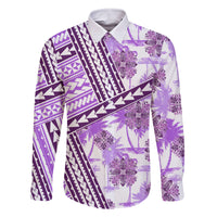Hawaii Quilt Family Matching Tank Maxi Dress and Hawaiian Shirt Kakau Polynesian Pattern Lilac Version LT01 Dad's Shirt - Long Sleeve Purple - Polynesian Pride
