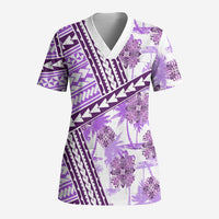 Hawaii Quilt Scrub Top Kakau Polynesian Pattern Lilac Version - Polynesian Pride