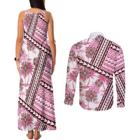 Hawaii Quilt Couples Matching Tank Maxi Dress and Long Sleeve Button Shirt Kakau Polynesian Pattern Mauve Pink Version LT01 - Polynesian Pride