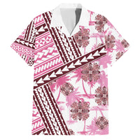 Hawaii Quilt Family Matching Off Shoulder Long Sleeve Dress and Hawaiian Shirt Kakau Polynesian Pattern Mauve Pink Version LT01 Dad's Shirt - Short Sleeve Pink - Polynesian Pride