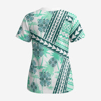Hawaii Quilt Scrub Top Kakau Polynesian Pattern Teal Version - Polynesian Pride