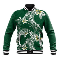Polynesian Hawaiian Plumeria Tribal Pattern Baseball Jacket Green Version